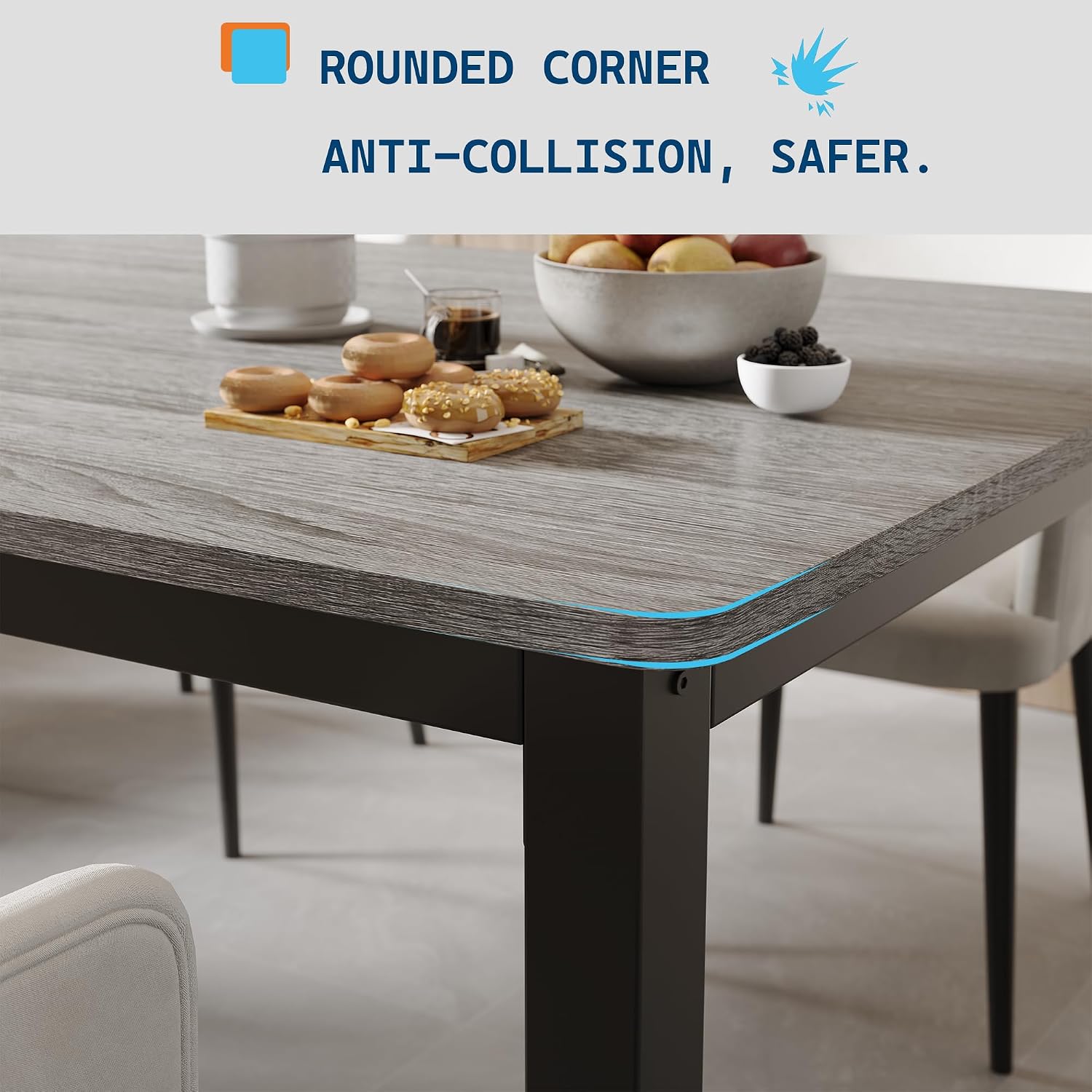 GarveeHome 78.7 in Industrial Dining Table for 6, Wooden Long Dinner Table with Mortise Tenon Design, Kitchen Table with Sturdy Metal Legs, for Dining Room Home Office Living Room, Grey