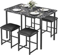 VECELO Kitchen Table and Chairs for 4, Dining Room Set with PU Chairs/Stools, Heavy-Duty Metal Frame, Faux Marble Tabletop, Space-Saving Design for Small Spaces, Easy Assembly, Veined Black