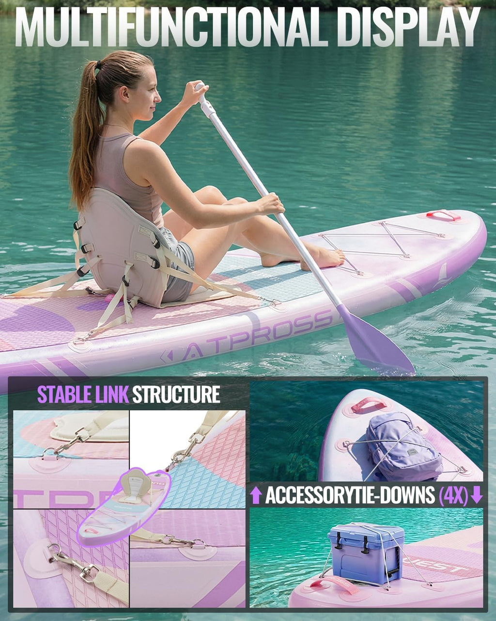 10'6''x33''Inflatable Stand Up Paddle Board, 400lbs Extra Wide Stand Up Paddleboard with Kayak Seat, Anti-Slip EVA Deck Premium SUP Accessories Kit, Non-Slip Stable Deck Boat