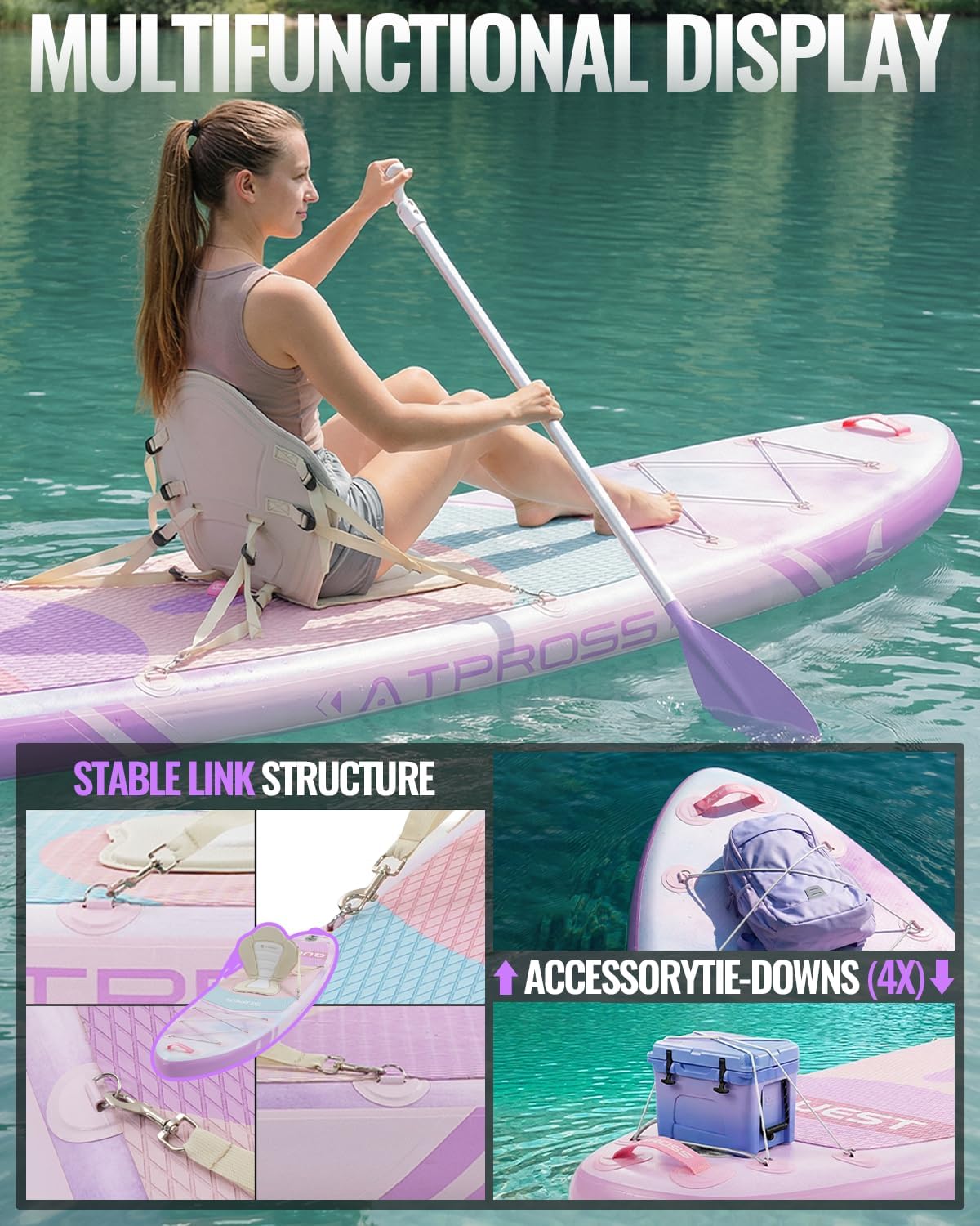 10'6''x33''Inflatable Stand Up Paddle Board, 400lbs Extra Wide Stand Up Paddleboard with Kayak Seat, Anti-Slip EVA Deck Premium SUP Accessories Kit, Non-Slip Stable Deck Boat