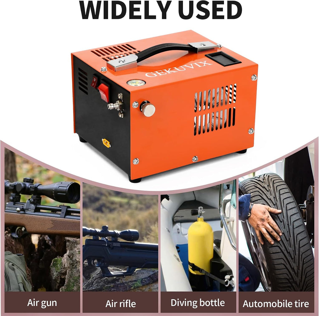 Portable PCP Air Compressor, 4500PSI/30MPa Water & Oil-Free,12V DC/110V AC Dual Power with Power Converter, Built-in Cooling Fan, High Pressure Air Pump for Airguns, Paintball Tank