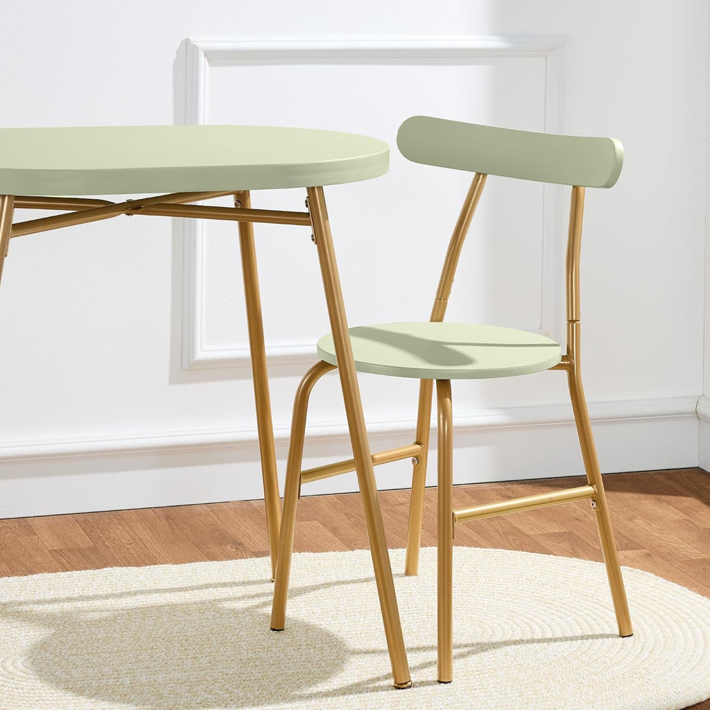 Best Choice Products 3-Piece Oval Dining Table Set, Modern Small Kitchen Dinette w/ 2 Chairs, Metal Frame, Curved Backrests - Sage Green/Gold