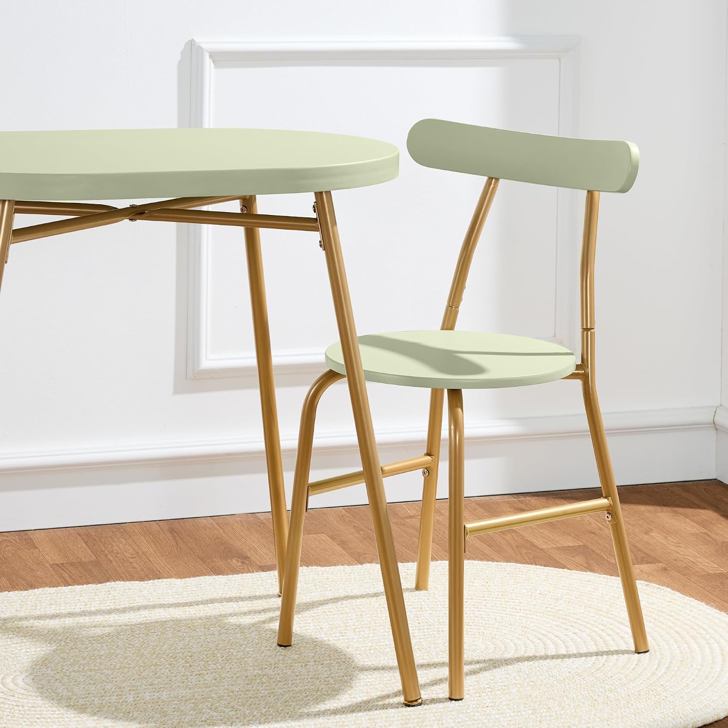 Best Choice Products 3-Piece Oval Dining Table Set, Modern Small Kitchen Dinette w/ 2 Chairs, Metal Frame, Curved Backrests - Sage Green/Gold