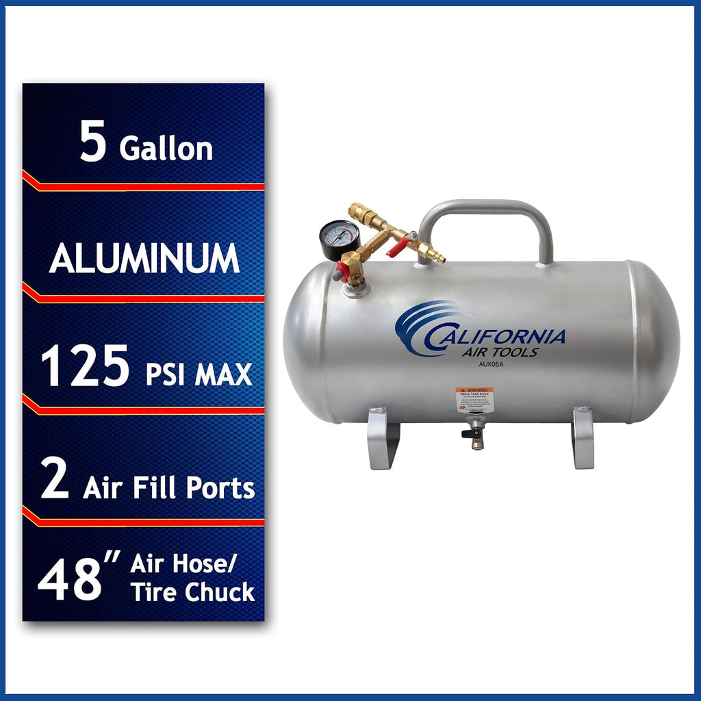 California Air Tools CAT-AUX05A Lightweight Portable Aluminum Air Tank, 5 Gallon, Silver