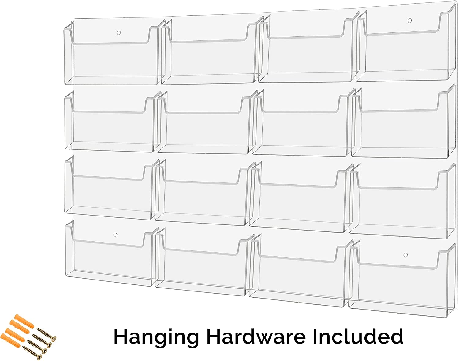 Marketing Holders Post Card Holder Acrylic 16 Pockets Holds 6' Printed Media Hanging Hardware Included Use at Real Estate Offices Hotels Resorts Convention Centers Hotels Eye Catching Clear