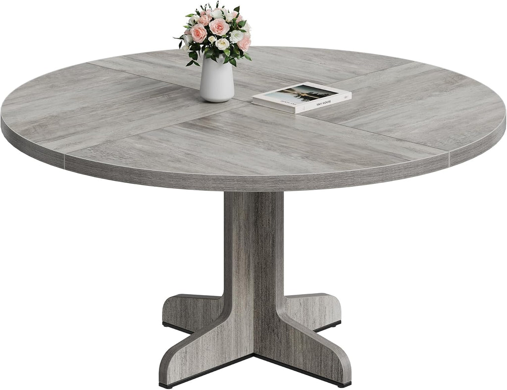 IDEALHOUSE Round Dining Table for 4, 47 Inches Dining Room Table with Wooden Base, Circle Kitchen Dinner Table for Dining Room, Kitchen, Living Room (Table Only), Grey