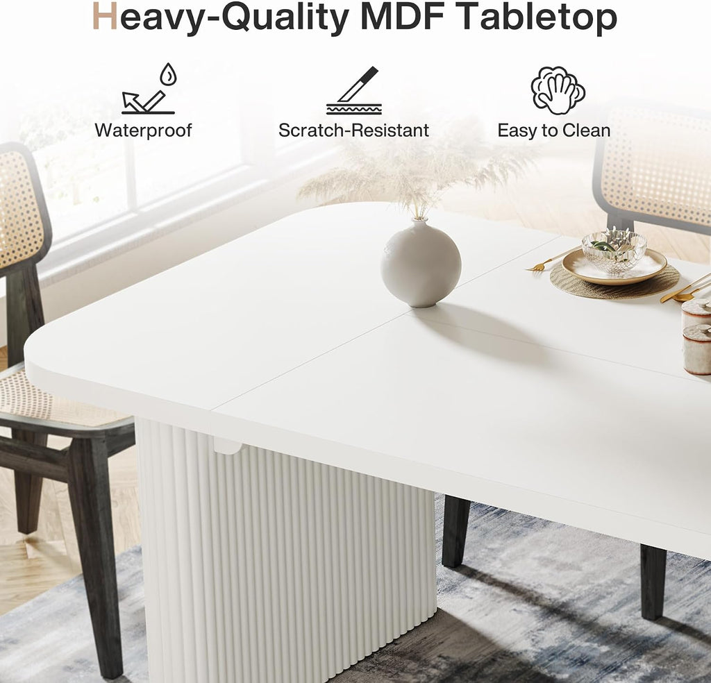Tribesigns Modern Dining Table for 6 People, 62-Inch Wood Kitchen Table with Double Robust Pedestal, Large Rectangle Wooden Dinner Table for Dining Room (White)