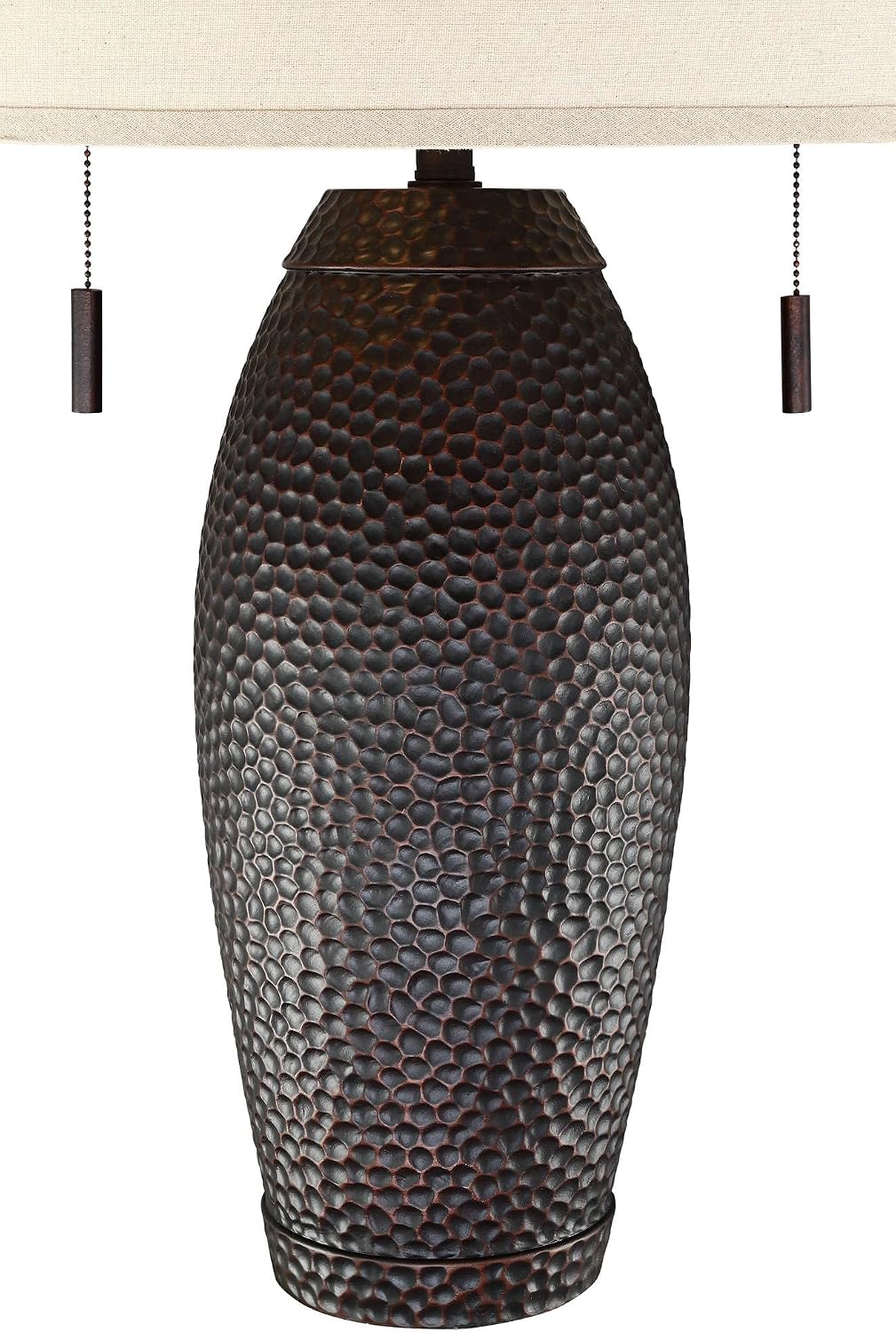 Franklin Iron Works Noah 31' Tall Vase Large Farmhouse Rustic Mission Western End Table Lamps Set of 2 Pull Chain Brown Hammered Bronze Finish Living Room Bedroom Bedside Nightstand Oatmeal Shade