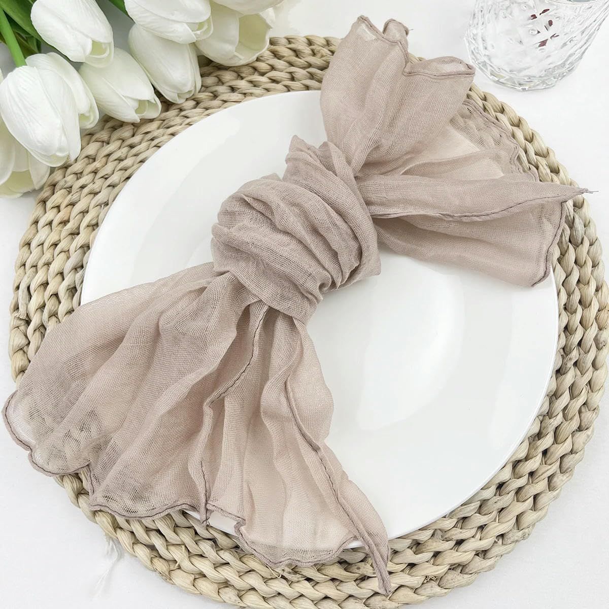 100pcs 50x50cm Rustic Gauze Napkins, Soft Cotton Table Settings for Dinner, Weddings, Events, Hotel Decor (100PCS, sage Green)