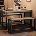 IDEALHOUSE Dining Table Set for 4, Kitchen Table with Benches, Rectangular Dining Room Table Set with 2 Metal Wood Benches, 3 Piece Dining Table Set for Small Space, Apartment, Dinette, Retro Gray