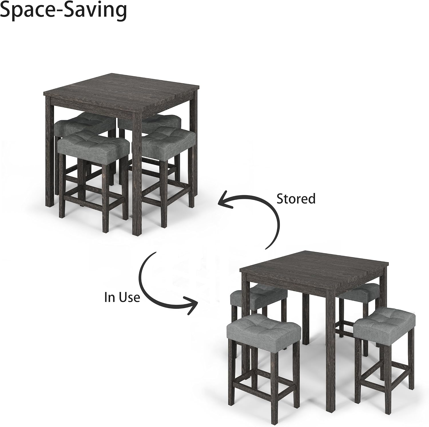allamazing 5-Piece Counter Dinner Height Table Set, Indoor Modern Rectangular Dining Table Furniture Set for Kitchen, 35 inch Dining Table with 4 stools (1+4 Black)