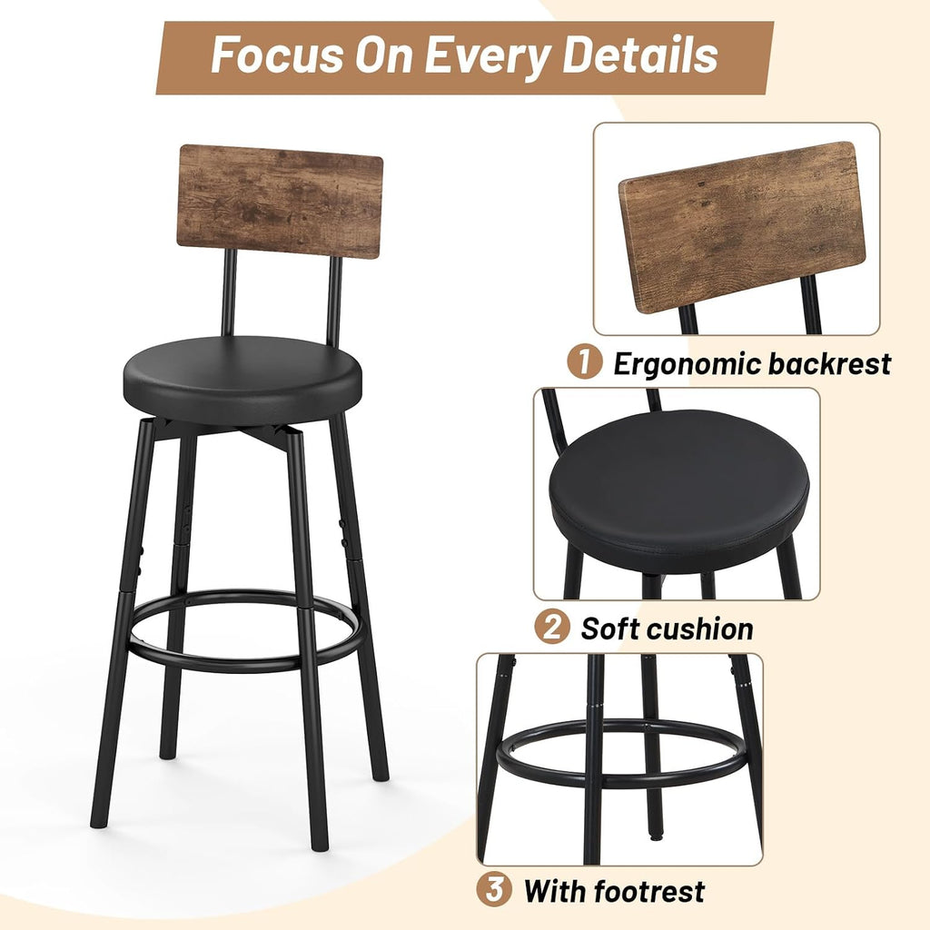 Zevemomo Dining Table Set for 4, 5-Piece Bar Table Set, Kitchen Table and Chairs, Counter Height High Top Table with 4 PU Upholstered Stools, Space-Saving Pub Table Sets for Small Space, Brown