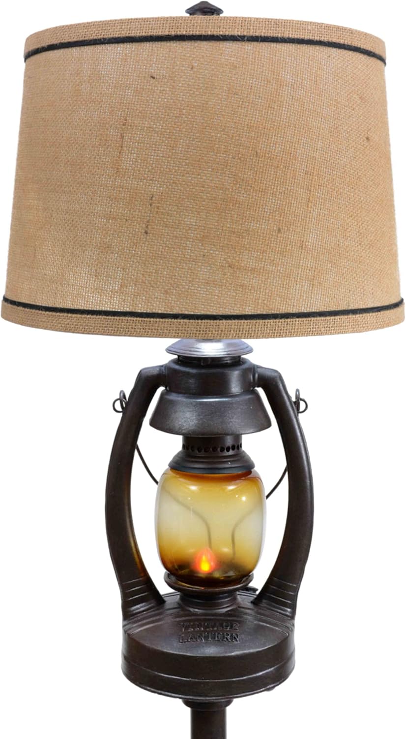 BLACK FOREST DECOR Vintage Lantern Floor Lamp with Burlap Shade - Rustic Lodge Standing Lamp