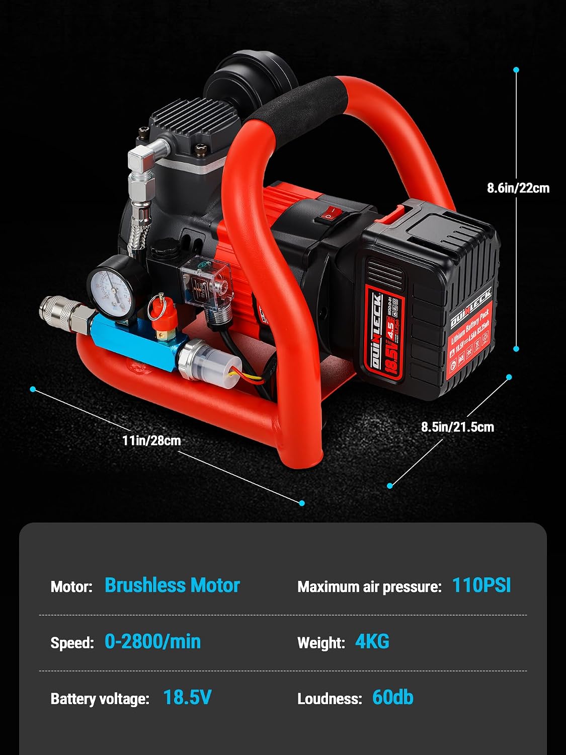Ultra Quiet Cordless Air Compressor Compatible with for Makita Battery,Portable Air Compressor Oil Free 18V 18.5V 21V,60dB,Small Lightweight Universal for Woodwork Nailing Car Pneumatic Tool