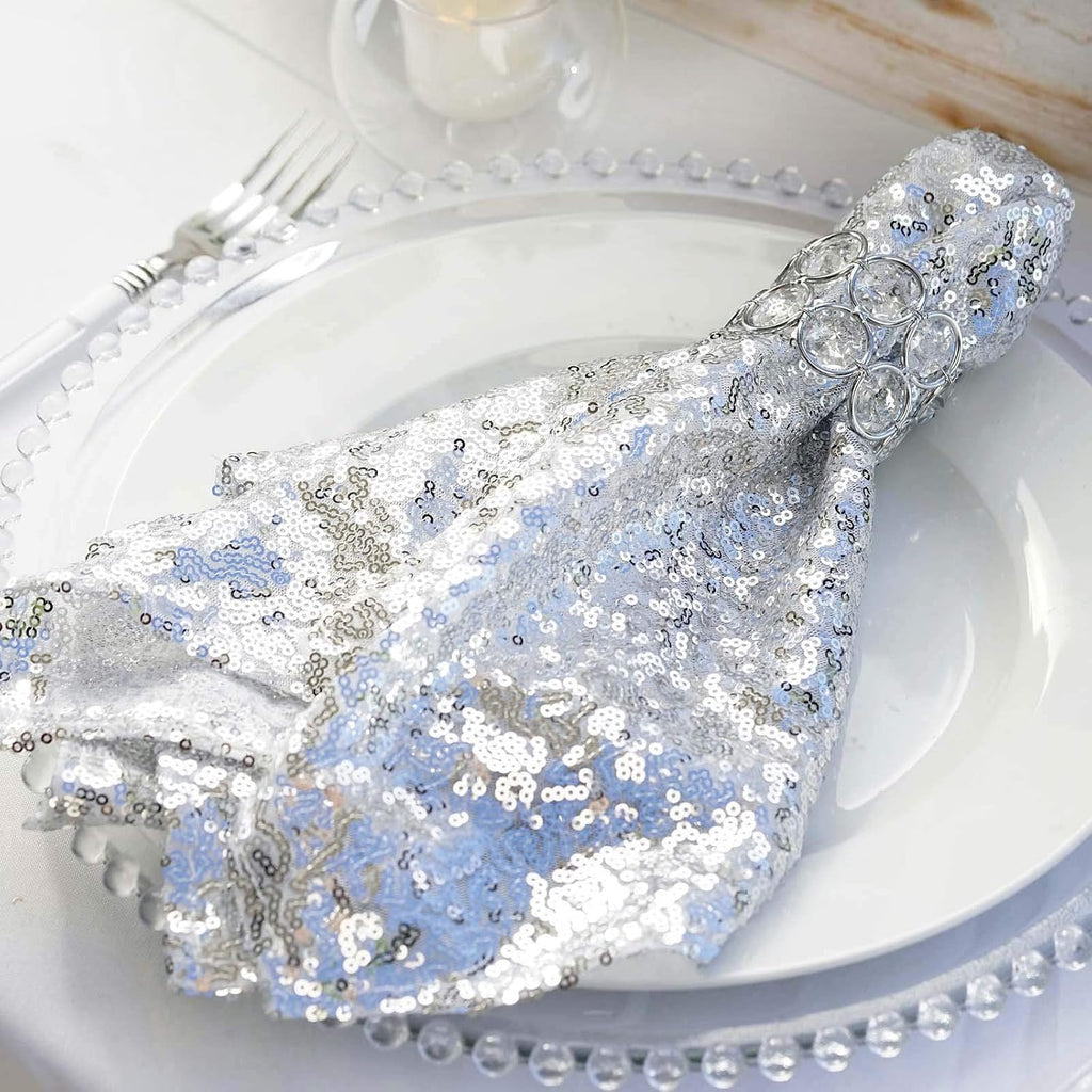 50 pcs 20-Inch Silver Sequins Napkins - for Wedding Party Restaurant Holiday Dinner