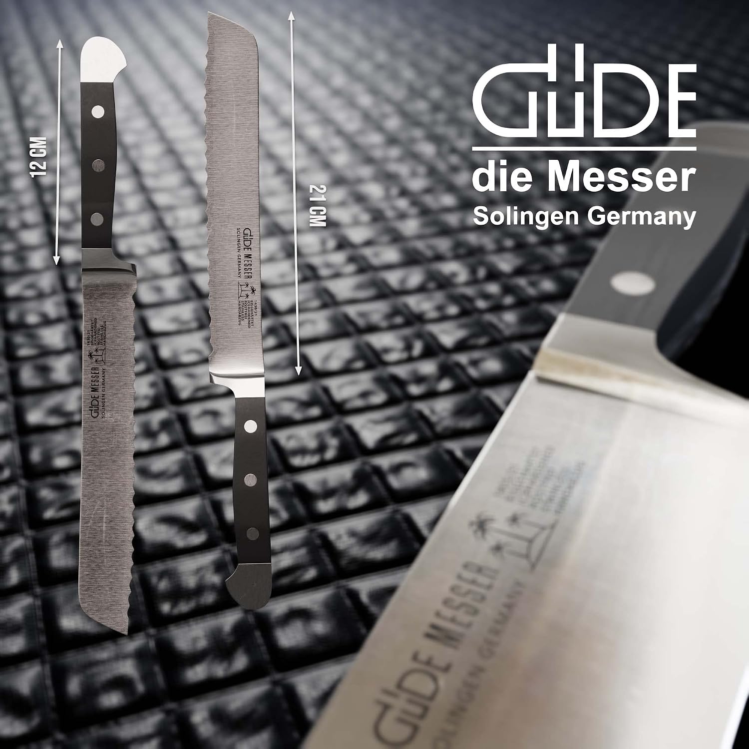 Güde Alpha Series Hand Forged/Sharpened Bread Knife Knife With Black Hostaform Handle 8-In, Made in Solingen, Germany Since 1910