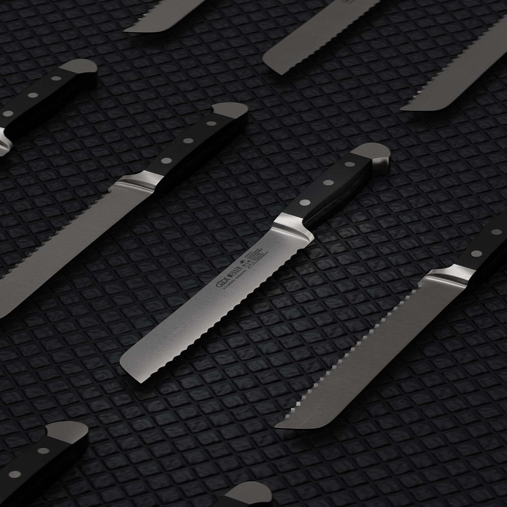 Güde Alpha Series Hand Forged/Sharpened Bread Knife Knife With Black Hostaform Handle 8-In, Made in Solingen, Germany Since 1910