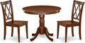 East West Furniture ANCL3-MAH-W 3 Piece Dinette Set for Small Spaces Contains a Round Dining Room Table with Pedestal and 2 Kitchen Dining Chairs, 36x36 Inch, Mahogany