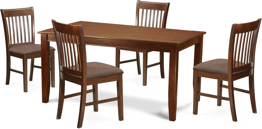 East West Furniture DUNO5-MAH-C 5 Piece Dinette Set for 4 Includes a Rectangle Dining Room Table and 4 Linen Fabric Upholstered Dining Chairs, 36x60 Inch, Mahogany