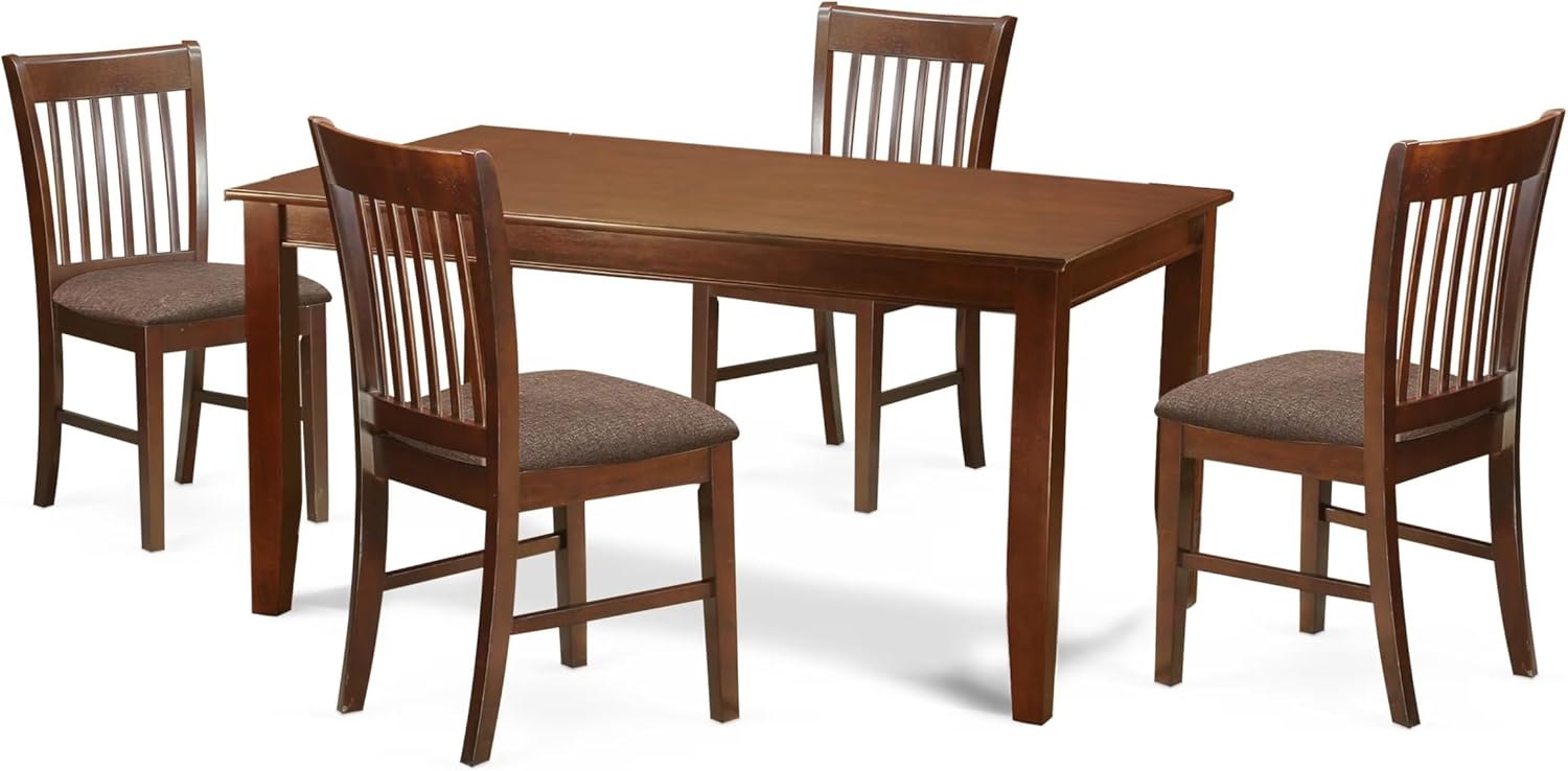 East West Furniture DUNO5-MAH-C 5 Piece Dinette Set for 4 Includes a Rectangle Dining Room Table and 4 Linen Fabric Upholstered Dining Chairs, 36x60 Inch, Mahogany