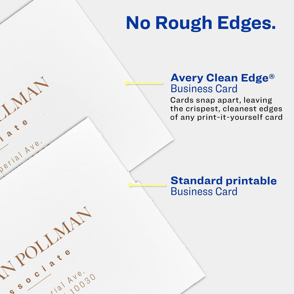 Avery Clean Edge Printable Business Cards with Sure Feed Technology, 2' x 3.5', White, 1,000 Blank Cards for Inkjet Printers (08870) (Pack of 3)