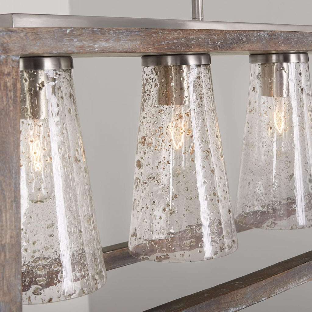 Capital Lighting 840551HN-504 Connor Unique Mango Wood & Glass Seeding Island Chandelier/Linear Pendant, 5-Light 300 Total Watts, 14' H x 50' W, Black Wash/Matte Nickel