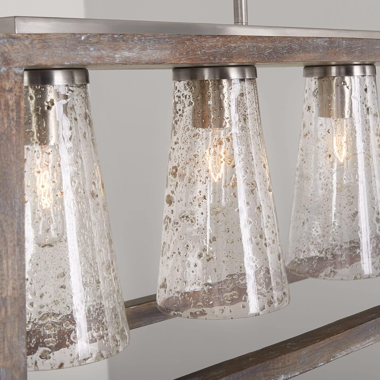 Capital Lighting 840551HN-504 Connor Unique Mango Wood & Glass Seeding Island Chandelier/Linear Pendant, 5-Light 300 Total Watts, 14' H x 50' W, Black Wash/Matte Nickel