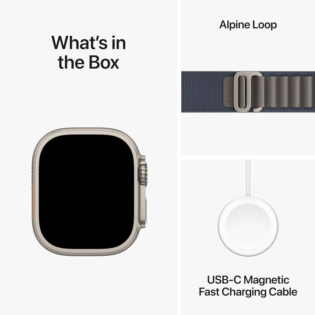 Apple Watch Ultra 2 [GPS + Cellular 49mm] Smartwatch with Rugged Titanium Case & Blue Alpine Loop Small. Fitness Tracker, Precision GPS, Action Button, Carbon Neutral With AppleCare+ (2 Years)