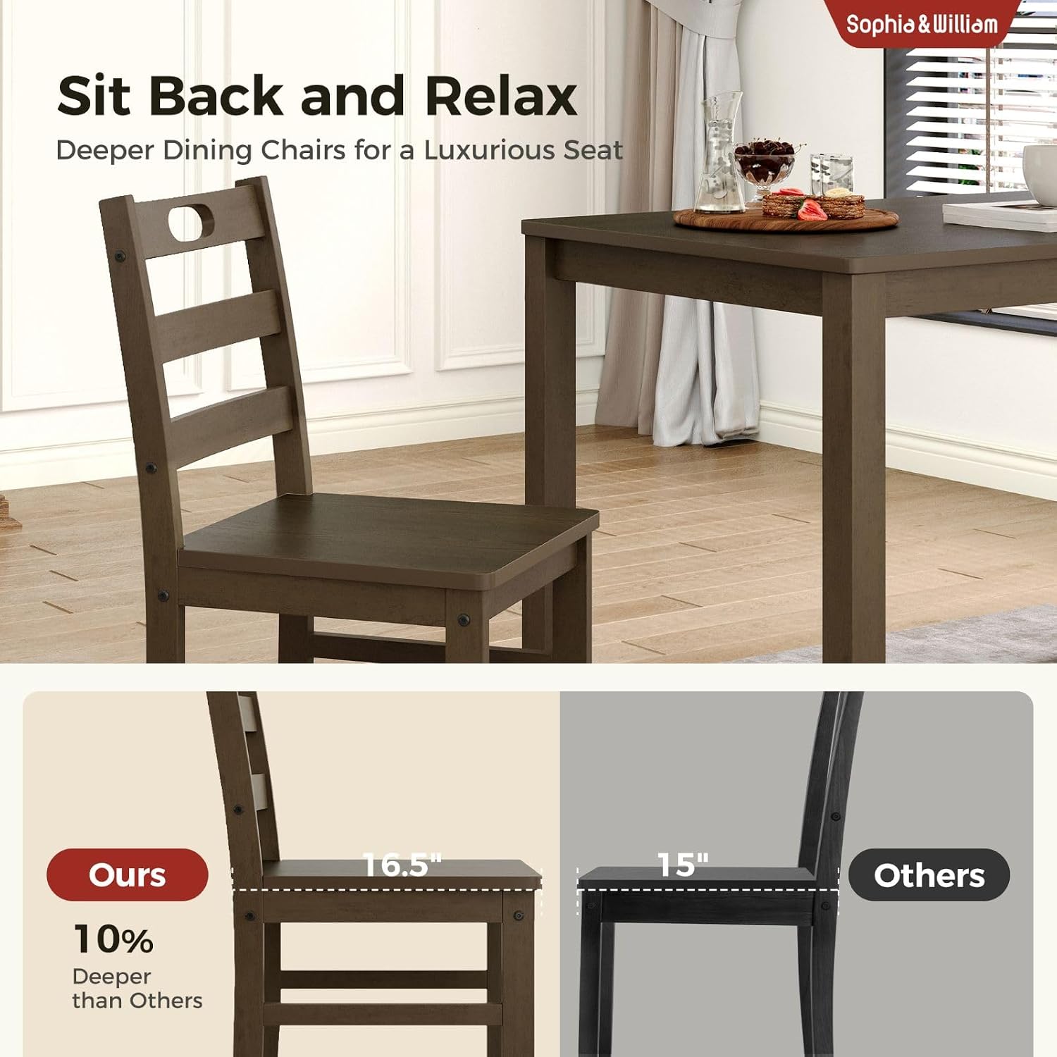 Sophia & William 5 Piece Dining Table Set for 4, Wood Kitchen Table and Chairs,Space-Saving Farmhouse Dining Sets,Dark Walnut