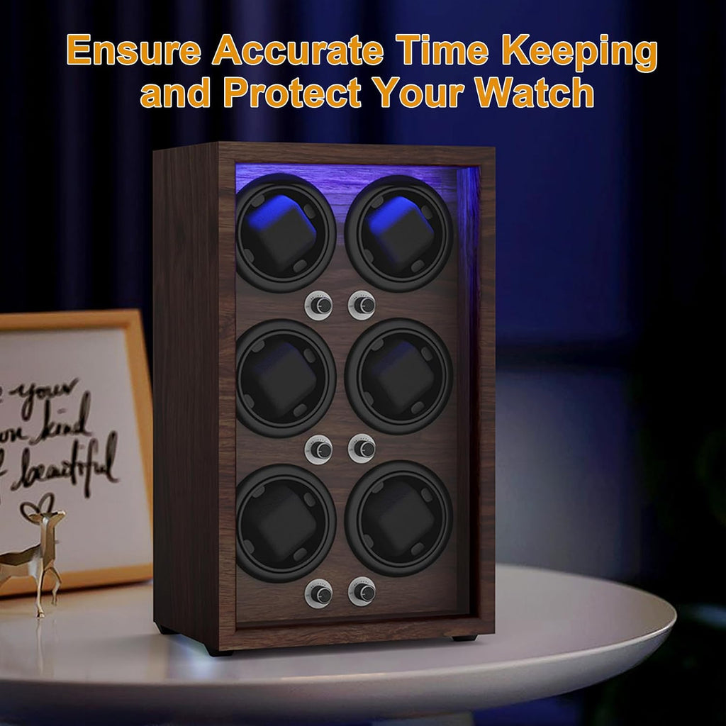 Watch Winder for Automatic Watches,Wooden Watch Rotating Case with LED Light,4 Rotation Modes,Elastic Watch Pillows Quiet Mabuchi Motor