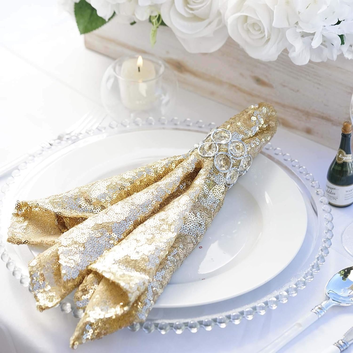 50 pcs 20-Inch Champagne Sequins Napkins - for Wedding Party Restaurant Holiday Dinner