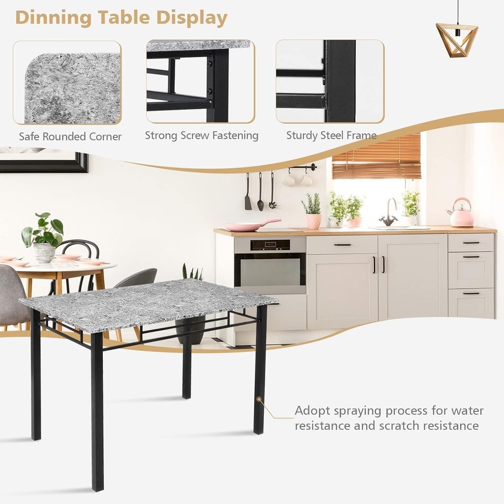 Giantex 5-Piece Dining Table Set for 4, Kitchen Table and Upholstered Chairs Set with Faux Marble Tabletop & Metal Frame, Space-Saving Dinette Set for Breakfast Nook, Small Space, Grey