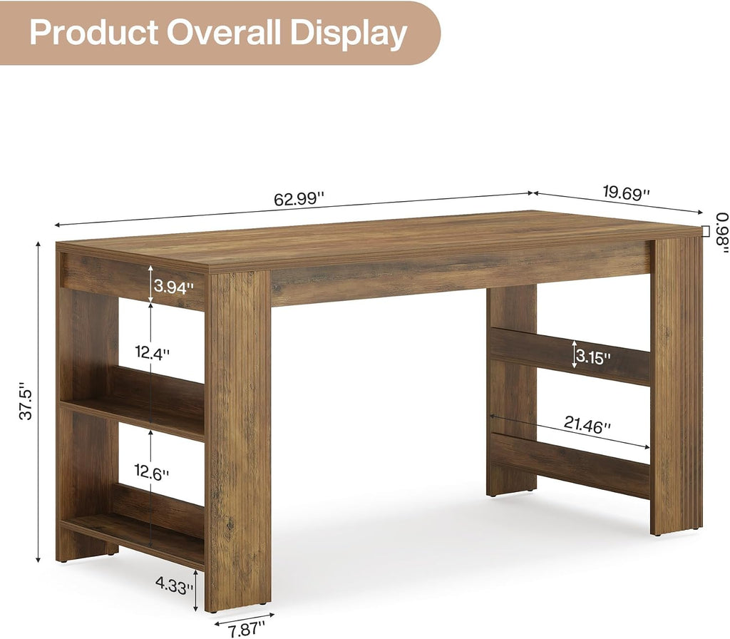 Tribesigns 63-Inch Bar Table, Farmhouse Counter Height Pub Table with Storage Shelves, High Top Bar Unit for Kitchen, Dining Room, Bistro, Brown Rustic