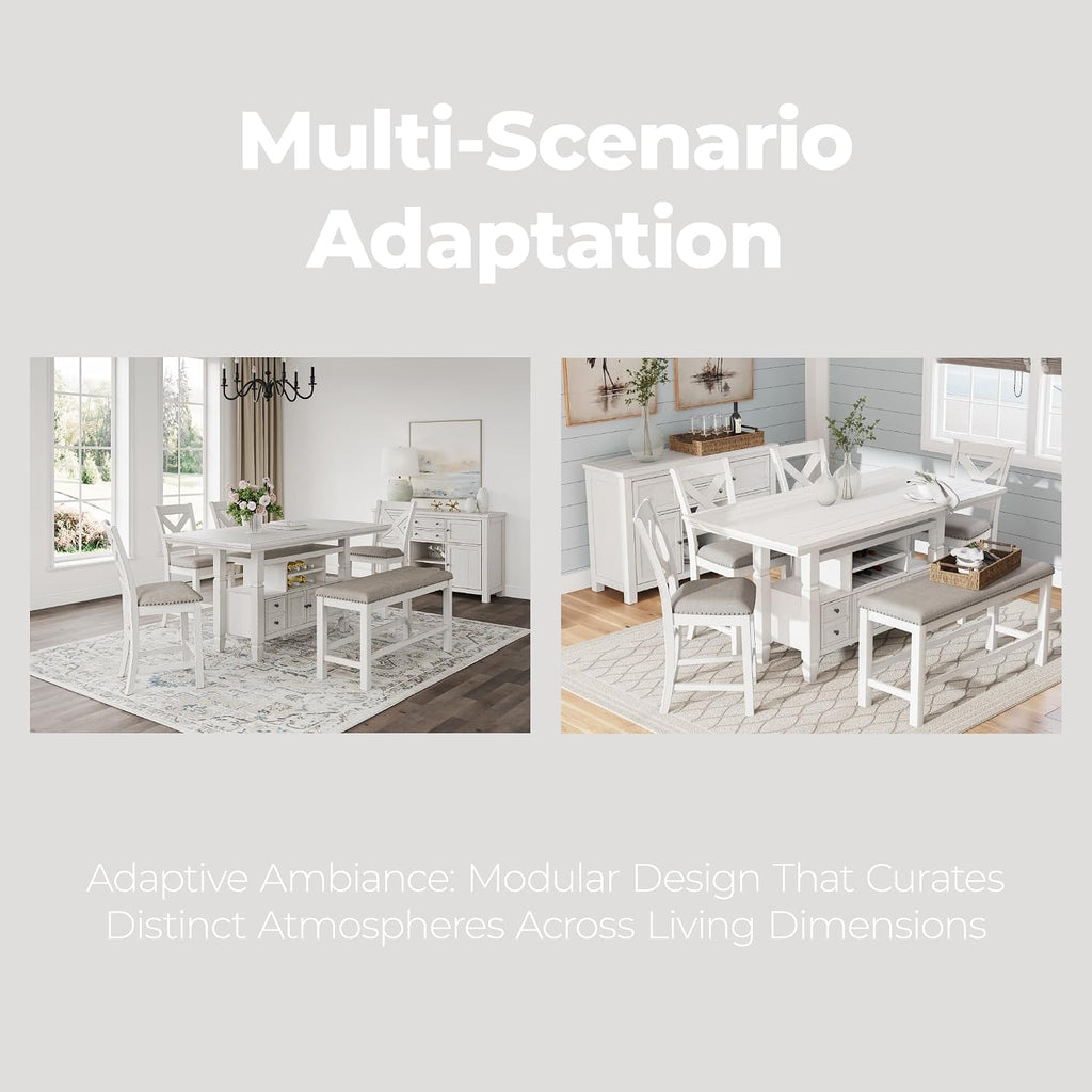 Signature Design by Ashley Robbinsdale Casual Counter Height Dining Table with 10 Bottle Wine Storage, Open Shelves, Drawers and Cabinet, Antiqued White Finish, 36' W x 72' L x 37' H