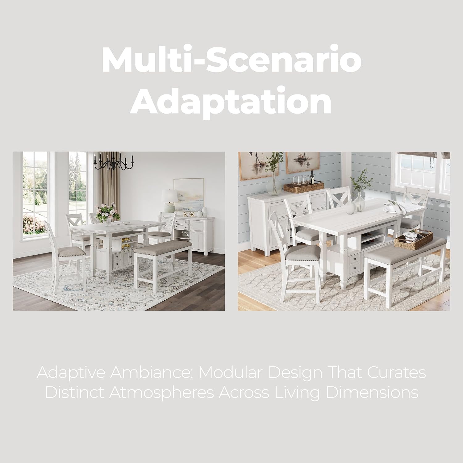 Signature Design by Ashley Robbinsdale Casual Counter Height Dining Table with 10 Bottle Wine Storage, Open Shelves, Drawers and Cabinet, Antiqued White Finish, 36' W x 72' L x 37' H