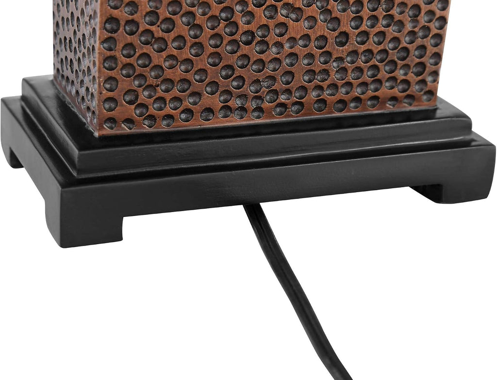360 Lighting Caldwell Rustic Farmhouse Table Lamps 24.75' Tall Set of 2 Bronze Hammered Textured Fabric Rectangular Shade for Bedroom Living Room House Home Bedside Nightstand Office Family