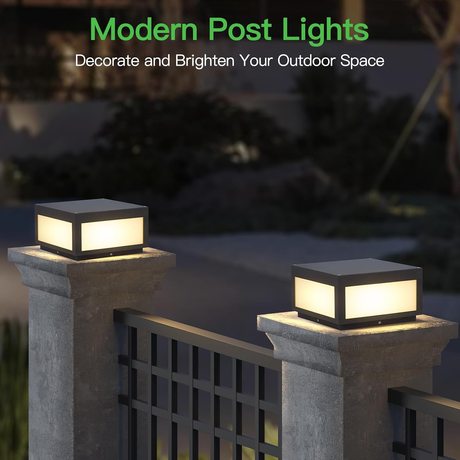 Outdoor Modern Post Light,11.8' Hard Wired Column Caps Lamp Grey Square Post Pillar Lights Waterproof 3000K Luxury LED Lighting with E26 Bulb for Patio Garden Decoration