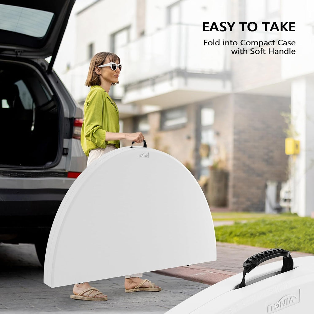 VINGLI White 48' Round Bi-Folding Commercial Table, 4 Feet Portable Plastic Dining Card Table for Kitchen or Outdoor Party Wedding Event, 5-Pack