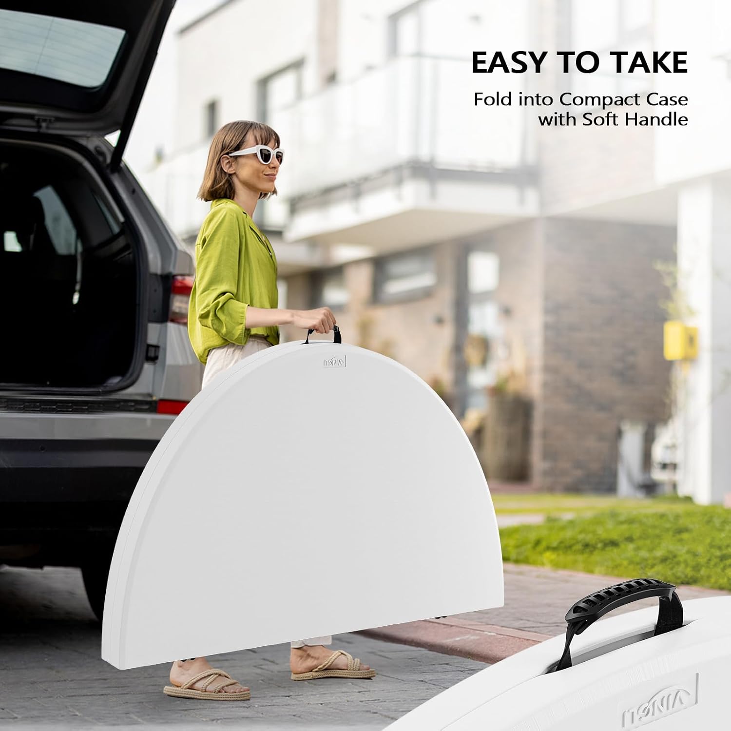 VINGLI White 48' Round Bi-Folding Commercial Table, 4 Feet Portable Plastic Dining Card Table for Kitchen or Outdoor Party Wedding Event, 5-Pack