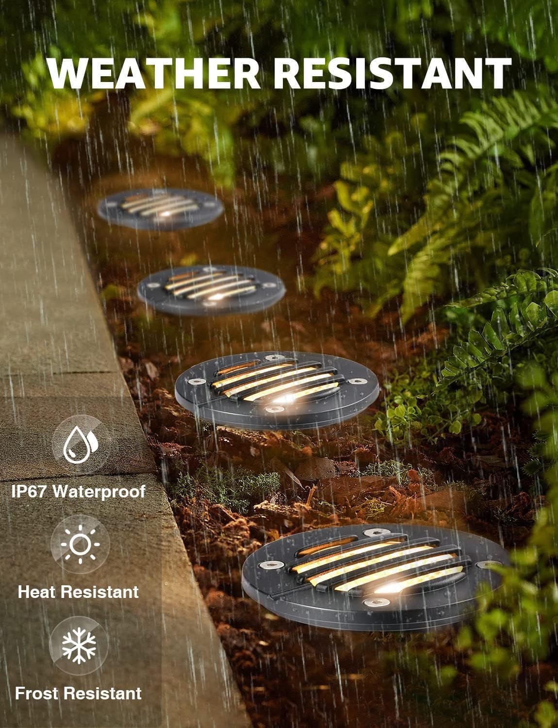 SUNVIE 12W Low Voltage Landscape Lighting with Connectors 1200LM Ultra Bright Well Lights Landscape LED In Ground Waterproof Outdoor Warm White Paver Lights for Garden Yard Driveway 12 Pack