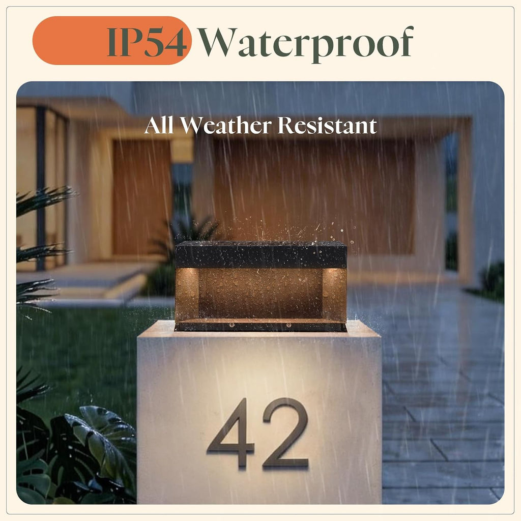 Solar Post Lights Outdoor, 11.8'' Pillar Light IP54 Waterproof, 3000K Solar Column Lights Outdoor, Dusk to Dawn Extra Large Pillar Light, Modern Fence Column Lamp Fixture for Entrance Deck Patio
