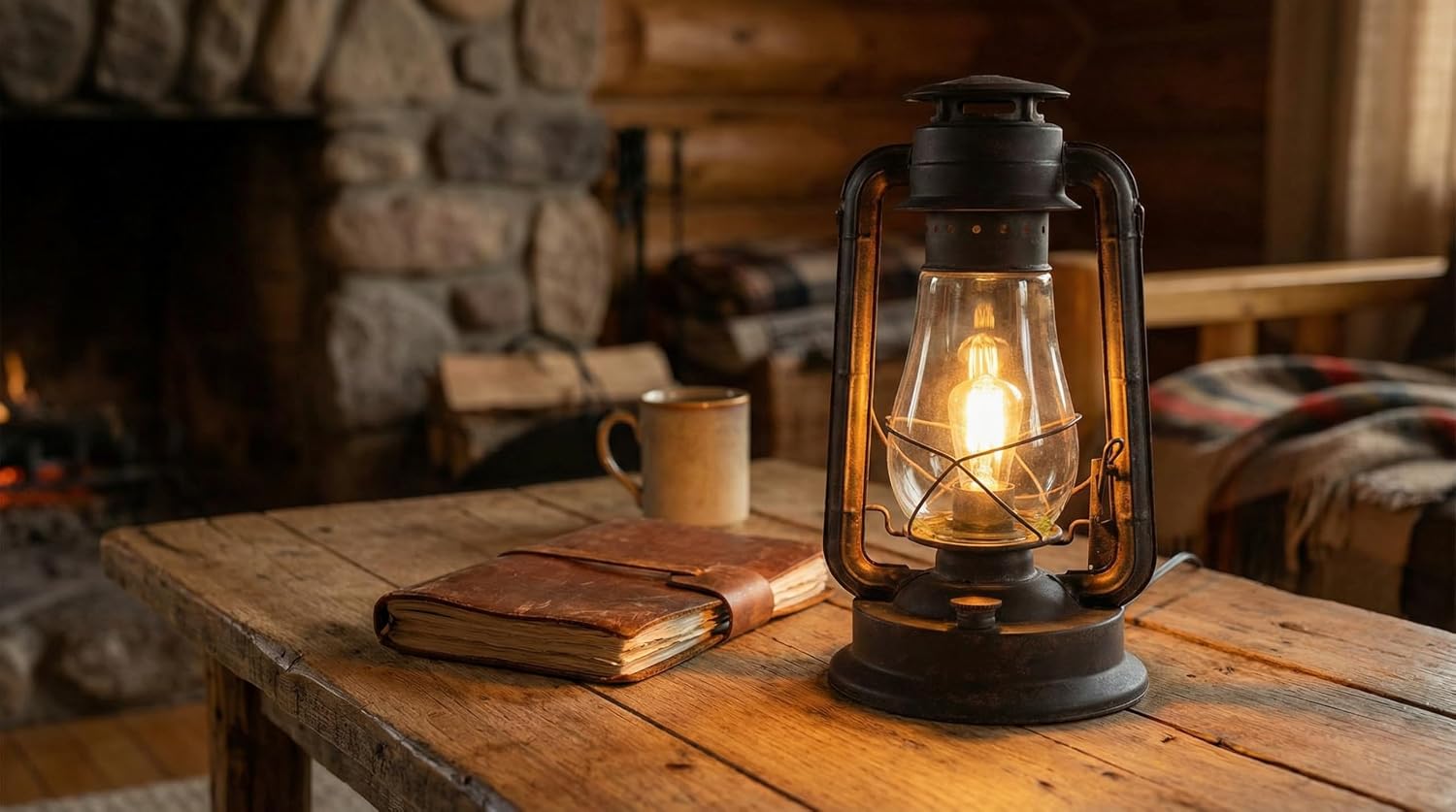 Electric Lantern Table lamp with dimmer with Hand Finished Rust Patina