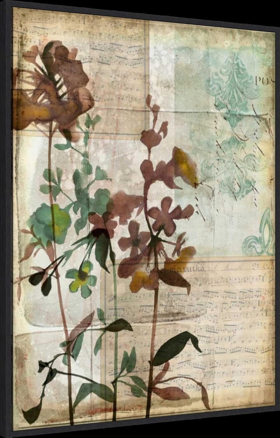Amanti Art Framed Canvas Wall Art 42x32 Music Box Floral I by Jennifer Goldberger, Framed Wall Art Canvas, Flowers Artwork, Modern Decor, Oversize Poster Painting for Living Room, Bedroom, Bathroom,