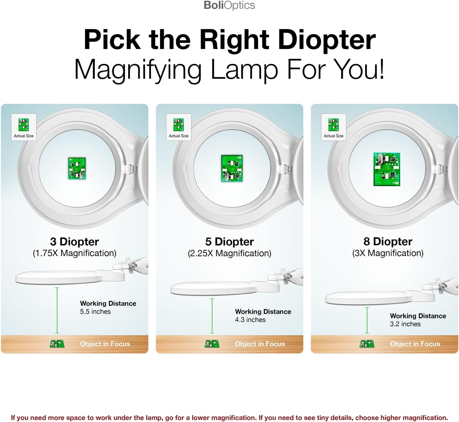 (Glass Lens) Professional LED Magnifying Lamp with Clamp, Dimmable, 1200 Lumens, 5600K-6000K Daylight Bright 60 SMD LED, Work Light Mounting Bracket Clamp (8 Diopter) BoliOptics MG16303321