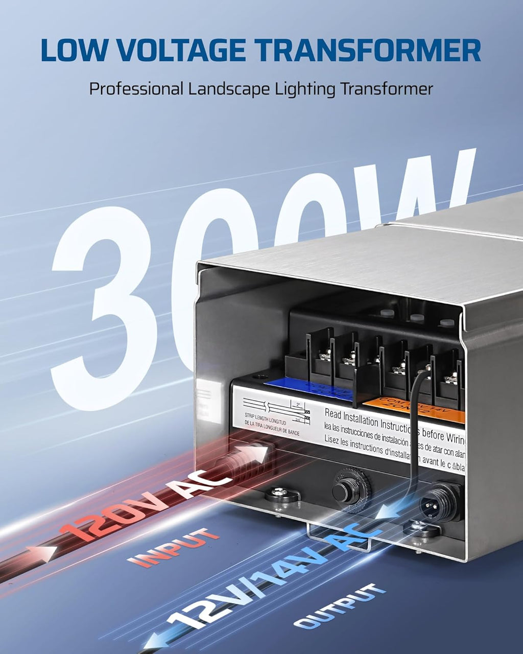 DEWENWILS 300W Low Voltage Landscape Transformer, Multi Zone, Low Voltage Transformer with Photocell Sensor & Timer, 120V to 12V/14V, Weatherproof for Deck Light, Pool Light, ETL Listed