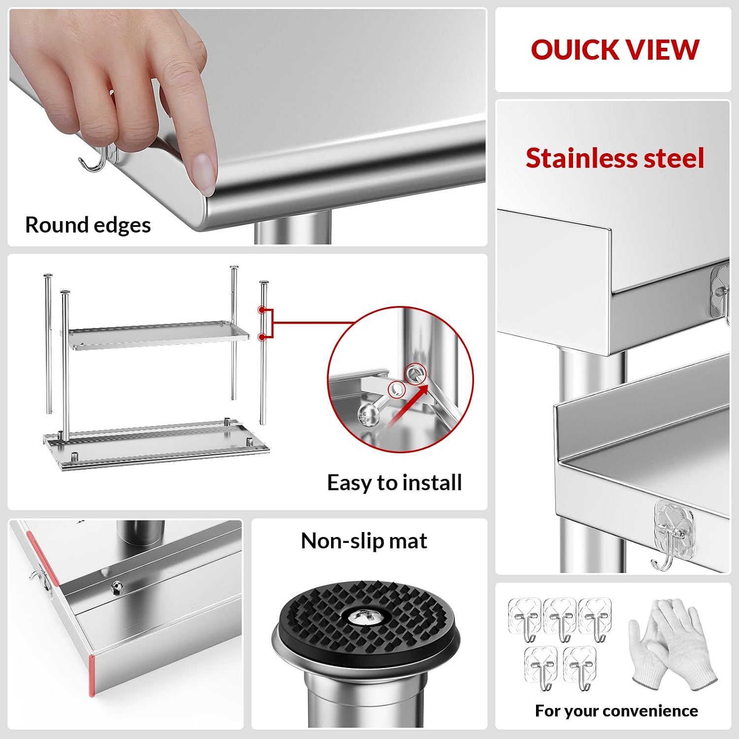 Atelicf All-Stainless Steel Prep Table, 24 X 48 Inch, with Rounded-Corner Backsplash and Adjustable Undershelf, Heavy-Duty for Outdoor Use,Restaurants,Hotels,Workshops,Kitchens,Gardens, and Garages