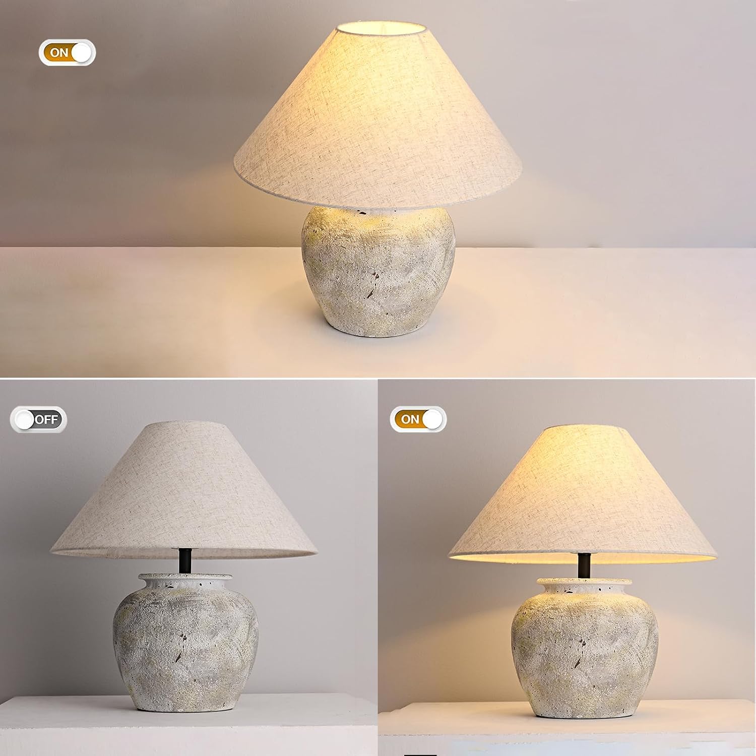 Farmhouse Table Lamps White Clay Pot Ceramic Lamps Creative Ceramic Lamp Body with White Textured Shade Bedside Nightstand Lamp for Bedroom Living Room Office