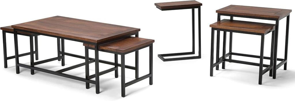 SIMPLIHOME Skyler C-Side Table - 18' Wide x 24' High Solid Mango Wood and Metal Slide-Under Table in Dark Cognac Brown, Industrial Accent Table or End Table for Living Room with Open Frame, Assembled