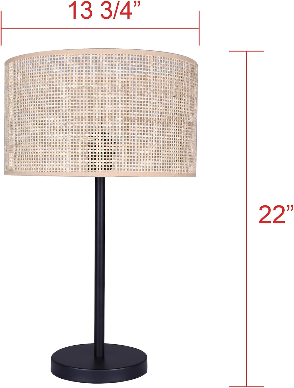Canarm Bellamy Table Lamp, 22-Inch Rustic Black with Rattan Shade and Tri-Light Switch for Living Room or Bedroom Lighting