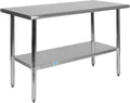 Flash Furniture Rawcliffe NSF Certified Stainless Steel Kitchen Prep and Work Table, Commercial Work Table with Storage, 48'W x 24'D x 34.5'H, Silver